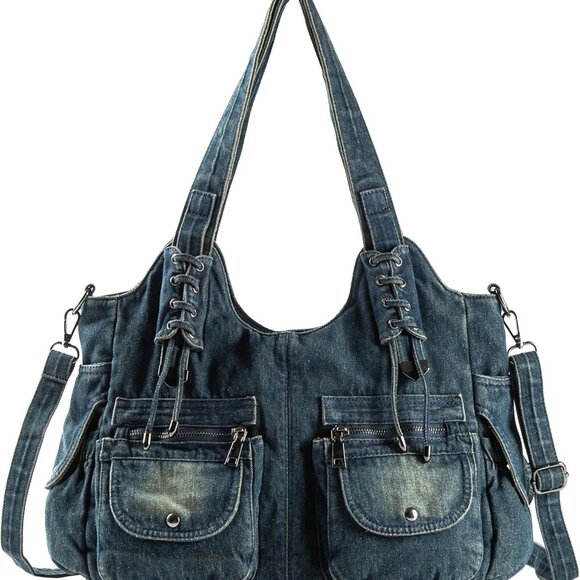 Designer Denim Handbags for Women Hobo Tote Bag Crossbody Denim Purses Blue Jean